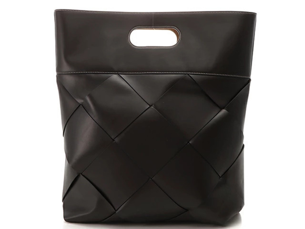 BOTTEGA VENETA Maxi Intrecciato Slip Hand Tote Bag Dark Brown